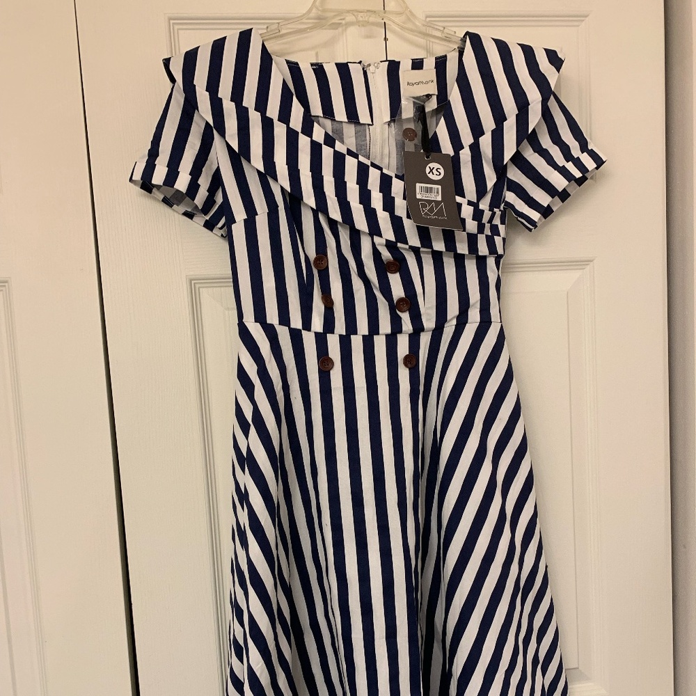 Navy and White Midi Dress, Size XS